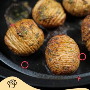 Image of hasselback potatoes in air fryer.