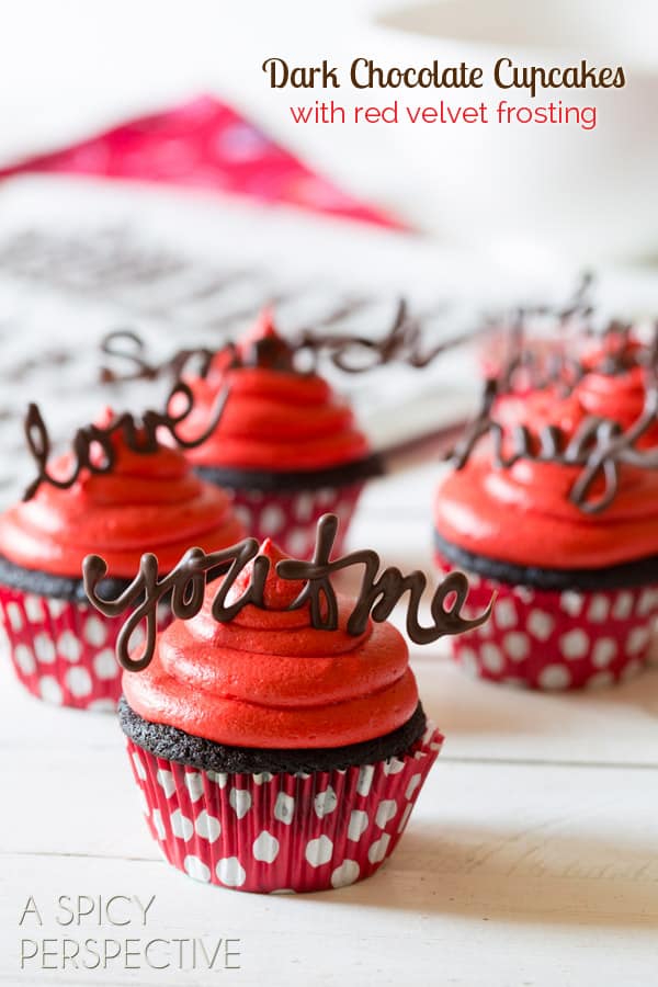 Image with Chocolate Cupcake with Red Velvet Frosting.