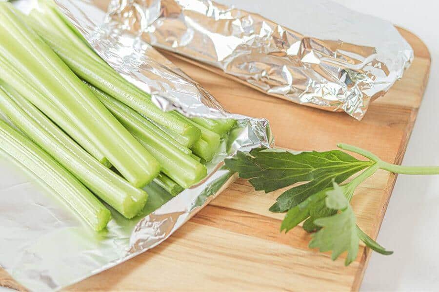 How to Store Celery: celery stored in aluminum foil 